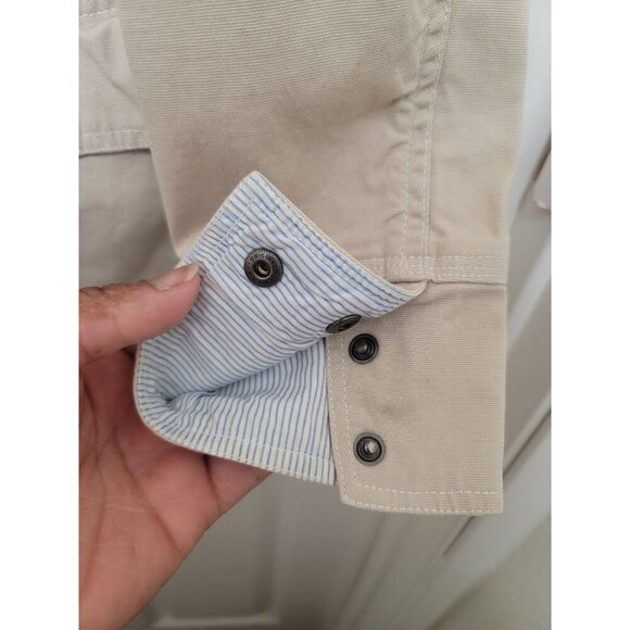 Eddie Bauer Beige Cotton Jacket With Metal Toggle Closures Multiple Pockets Size - Picture 8 of 15